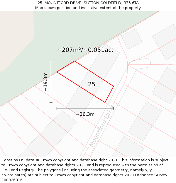 25, MOUNTFORD DRIVE, SUTTON COLDFIELD, B75 6TA: Plot and title map