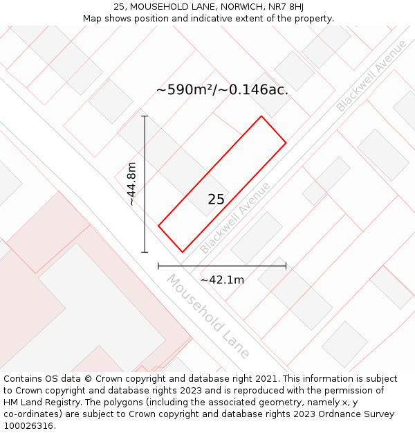 25, MOUSEHOLD LANE, NORWICH, NR7 8HJ: Plot and title map