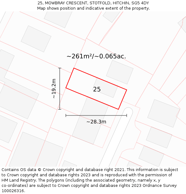 25, MOWBRAY CRESCENT, STOTFOLD, HITCHIN, SG5 4DY: Plot and title map