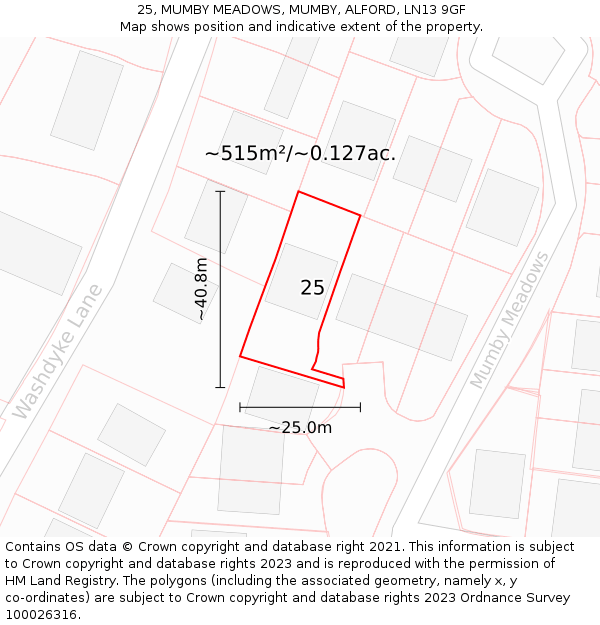25, MUMBY MEADOWS, MUMBY, ALFORD, LN13 9GF: Plot and title map