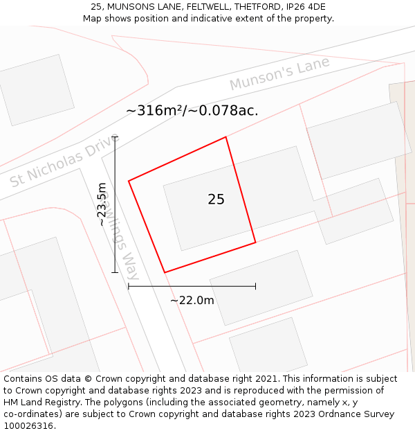 25, MUNSONS LANE, FELTWELL, THETFORD, IP26 4DE: Plot and title map