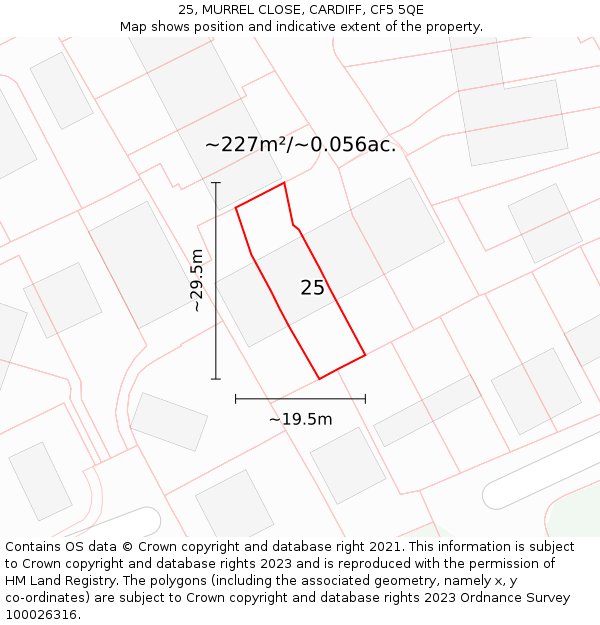 25, MURREL CLOSE, CARDIFF, CF5 5QE: Plot and title map