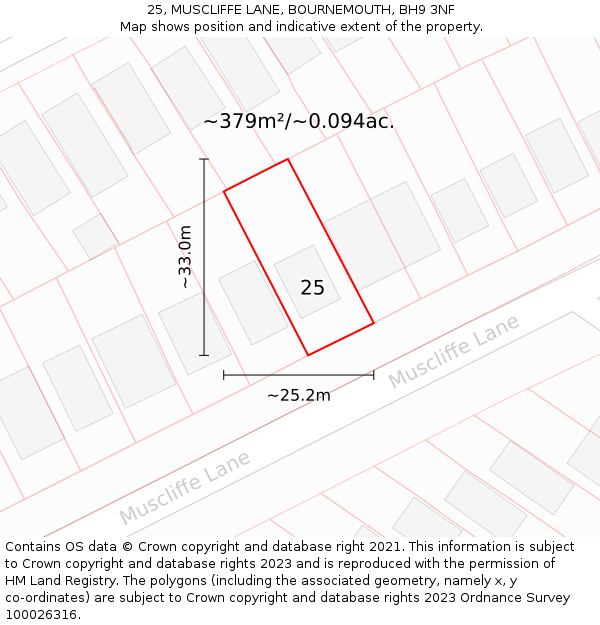 25, MUSCLIFFE LANE, BOURNEMOUTH, BH9 3NF: Plot and title map