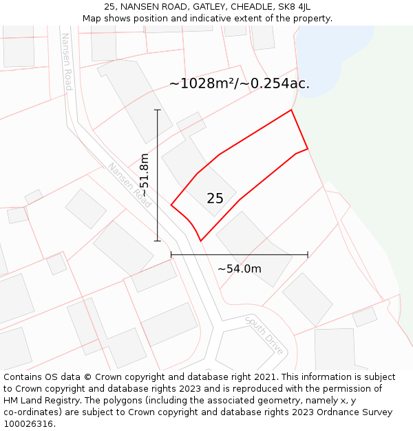 25, NANSEN ROAD, GATLEY, CHEADLE, SK8 4JL: Plot and title map