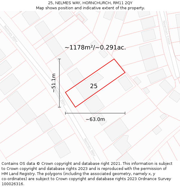 25, NELMES WAY, HORNCHURCH, RM11 2QY: Plot and title map