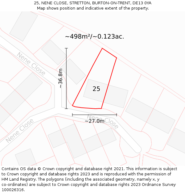 25, NENE CLOSE, STRETTON, BURTON-ON-TRENT, DE13 0YA: Plot and title map
