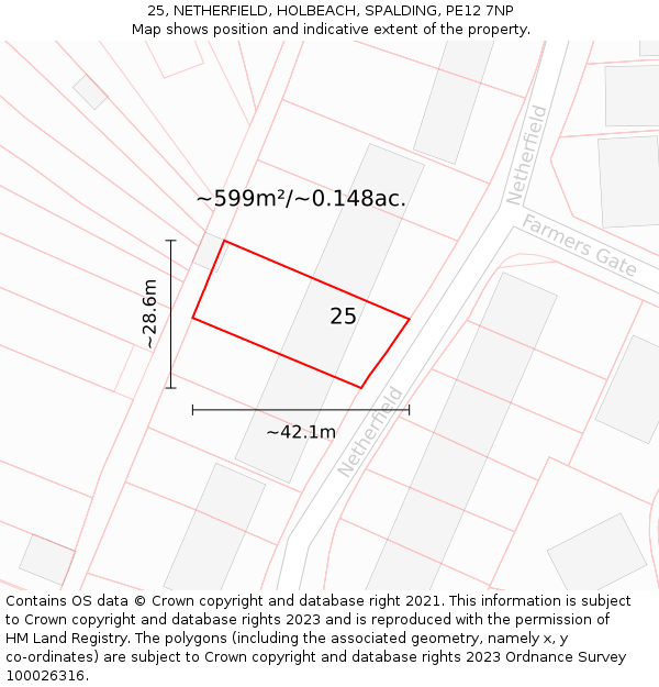 25, NETHERFIELD, HOLBEACH, SPALDING, PE12 7NP: Plot and title map