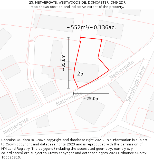 25, NETHERGATE, WESTWOODSIDE, DONCASTER, DN9 2DR: Plot and title map