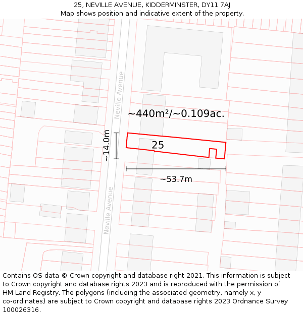 25, NEVILLE AVENUE, KIDDERMINSTER, DY11 7AJ: Plot and title map