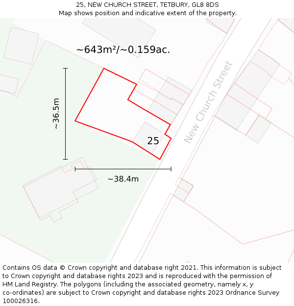 25, NEW CHURCH STREET, TETBURY, GL8 8DS: Plot and title map