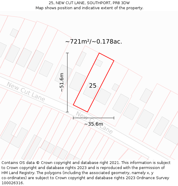 25, NEW CUT LANE, SOUTHPORT, PR8 3DW: Plot and title map