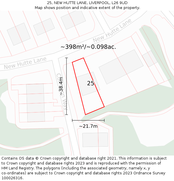 25, NEW HUTTE LANE, LIVERPOOL, L26 9UD: Plot and title map