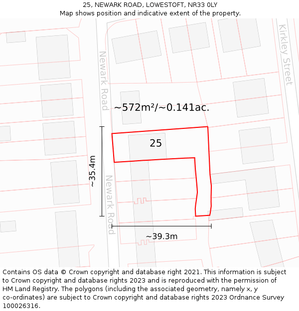 25, NEWARK ROAD, LOWESTOFT, NR33 0LY: Plot and title map