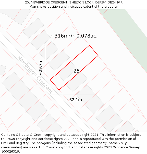 25, NEWBRIDGE CRESCENT, SHELTON LOCK, DERBY, DE24 9FR: Plot and title map