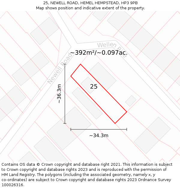 25, NEWELL ROAD, HEMEL HEMPSTEAD, HP3 9PB: Plot and title map