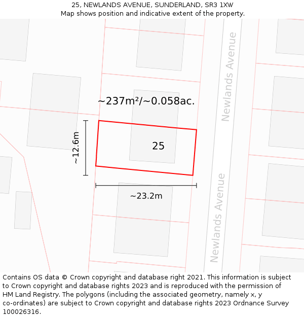 25, NEWLANDS AVENUE, SUNDERLAND, SR3 1XW: Plot and title map