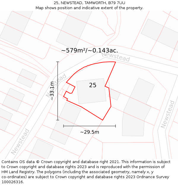 25, NEWSTEAD, TAMWORTH, B79 7UU: Plot and title map