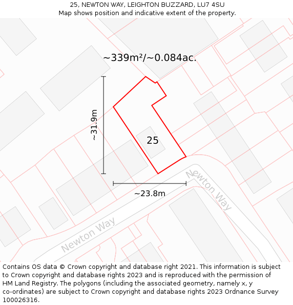 25, NEWTON WAY, LEIGHTON BUZZARD, LU7 4SU: Plot and title map