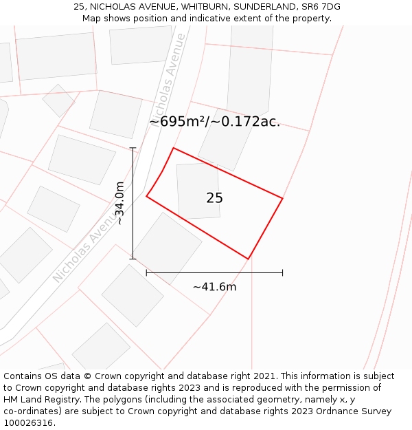 25, NICHOLAS AVENUE, WHITBURN, SUNDERLAND, SR6 7DG: Plot and title map