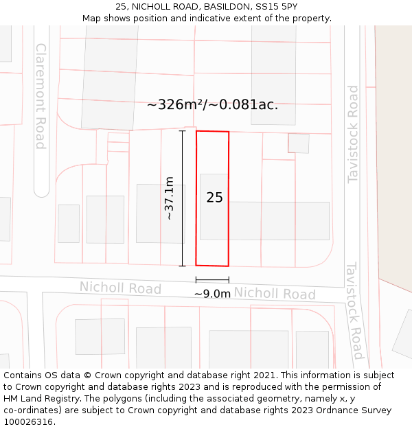 25, NICHOLL ROAD, BASILDON, SS15 5PY: Plot and title map