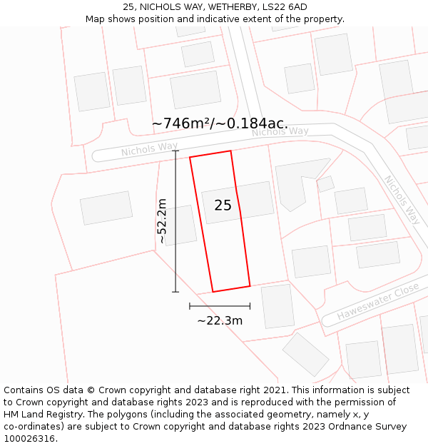 25, NICHOLS WAY, WETHERBY, LS22 6AD: Plot and title map