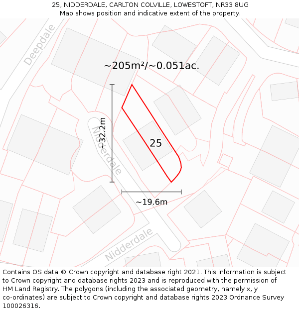 25, NIDDERDALE, CARLTON COLVILLE, LOWESTOFT, NR33 8UG: Plot and title map