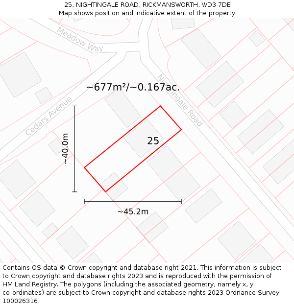 25, NIGHTINGALE ROAD, RICKMANSWORTH, WD3 7DE: Plot and title map