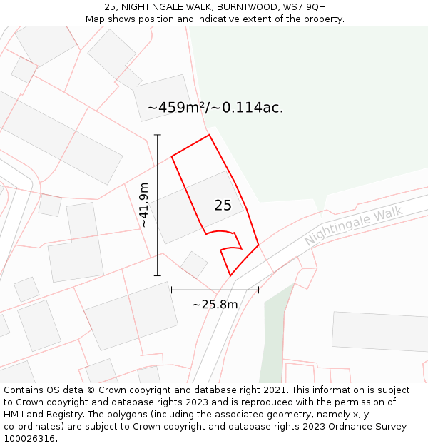 25, NIGHTINGALE WALK, BURNTWOOD, WS7 9QH: Plot and title map