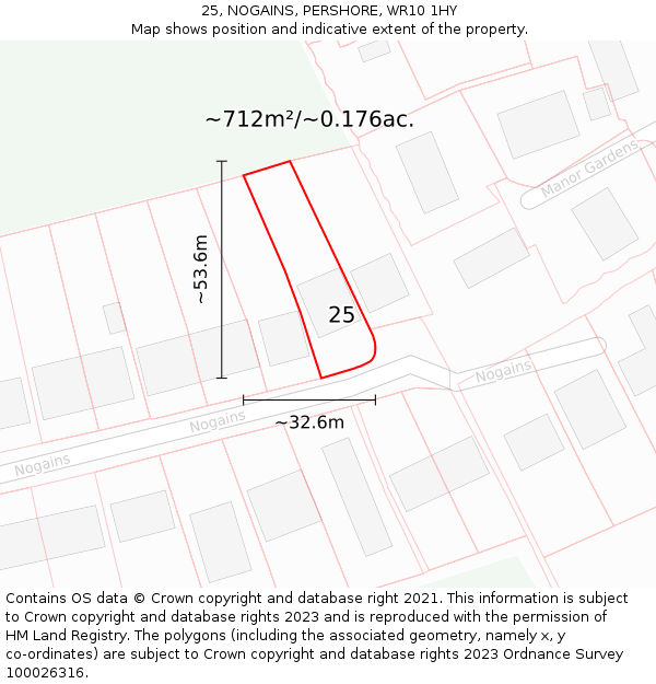 25, NOGAINS, PERSHORE, WR10 1HY: Plot and title map