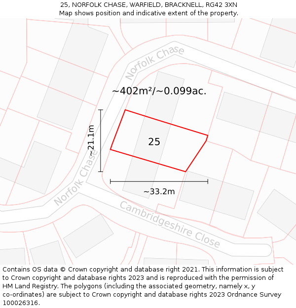 25, NORFOLK CHASE, WARFIELD, BRACKNELL, RG42 3XN: Plot and title map