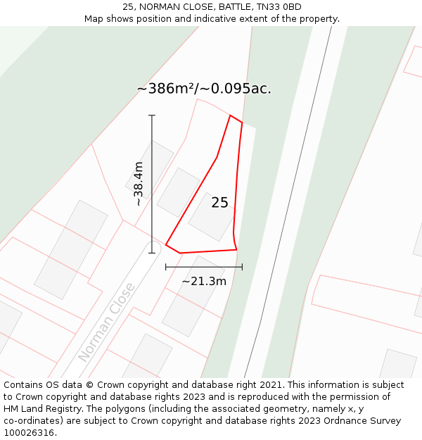 25, NORMAN CLOSE, BATTLE, TN33 0BD: Plot and title map