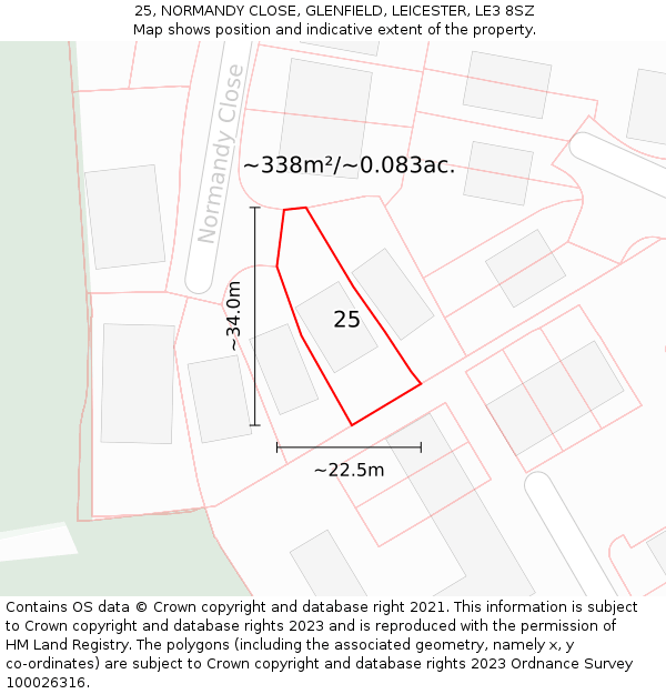 25, NORMANDY CLOSE, GLENFIELD, LEICESTER, LE3 8SZ: Plot and title map