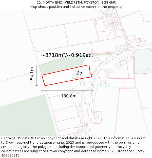 25, NORTH END, MELDRETH, ROYSTON, SG8 6NR: Plot and title map