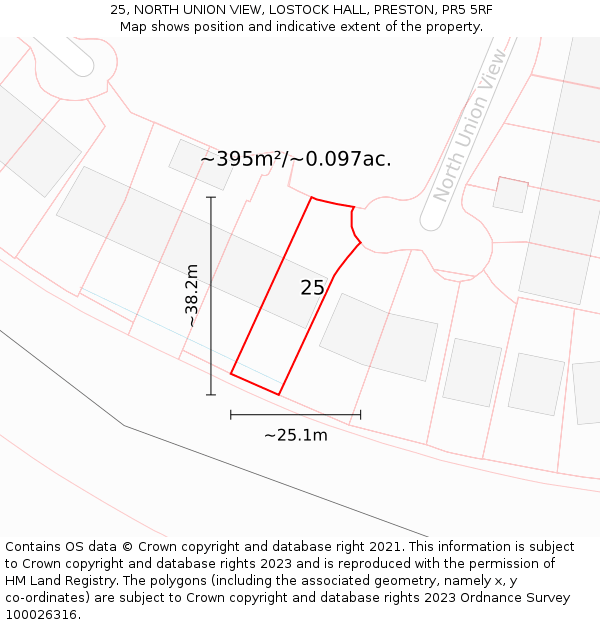 25, NORTH UNION VIEW, LOSTOCK HALL, PRESTON, PR5 5RF: Plot and title map