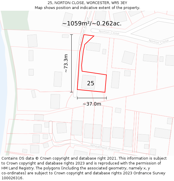 25, NORTON CLOSE, WORCESTER, WR5 3EY: Plot and title map