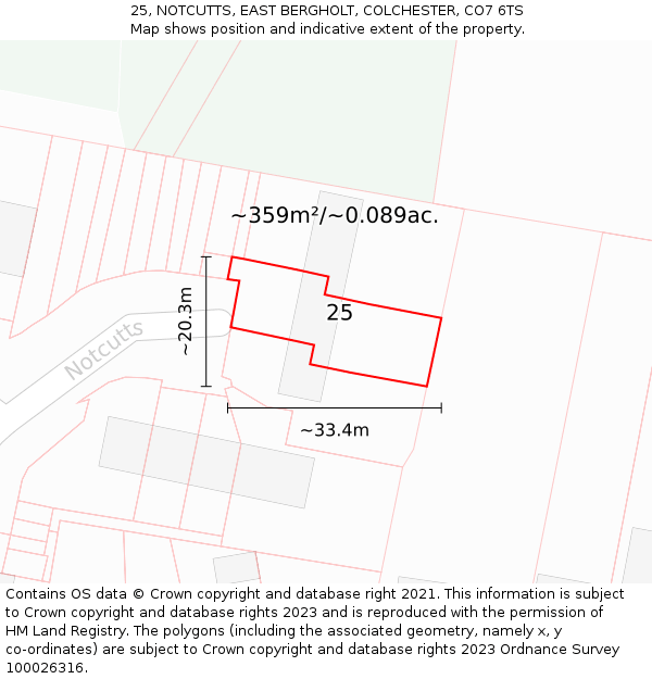 25, NOTCUTTS, EAST BERGHOLT, COLCHESTER, CO7 6TS: Plot and title map