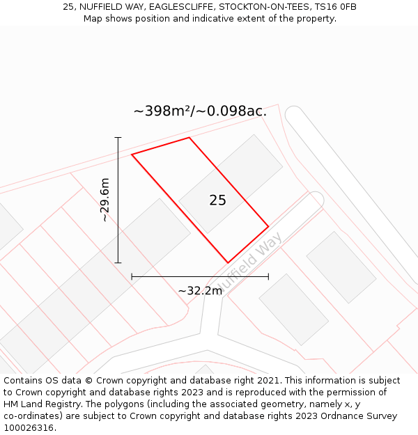 25, NUFFIELD WAY, EAGLESCLIFFE, STOCKTON-ON-TEES, TS16 0FB: Plot and title map