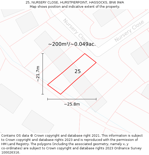 25, NURSERY CLOSE, HURSTPIERPOINT, HASSOCKS, BN6 9WA: Plot and title map