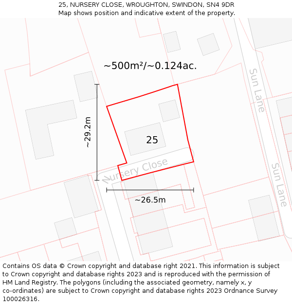 25, NURSERY CLOSE, WROUGHTON, SWINDON, SN4 9DR: Plot and title map