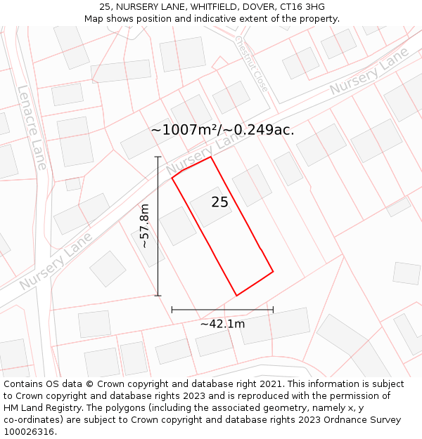 25, NURSERY LANE, WHITFIELD, DOVER, CT16 3HG: Plot and title map