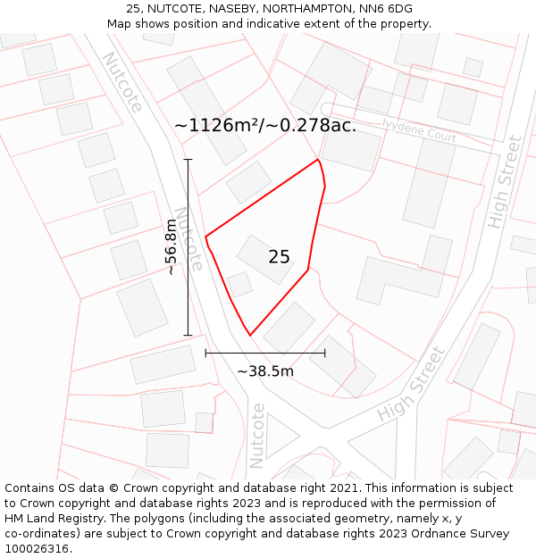 25, NUTCOTE, NASEBY, NORTHAMPTON, NN6 6DG: Plot and title map