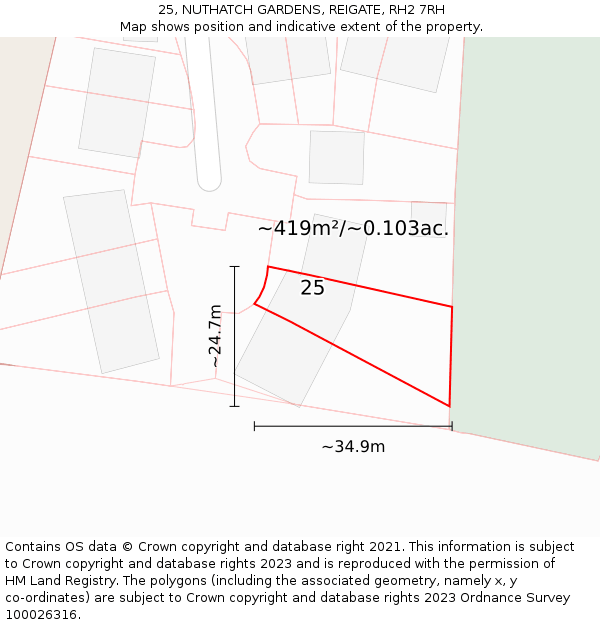 25, NUTHATCH GARDENS, REIGATE, RH2 7RH: Plot and title map