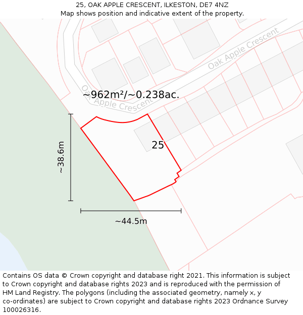 25, OAK APPLE CRESCENT, ILKESTON, DE7 4NZ: Plot and title map