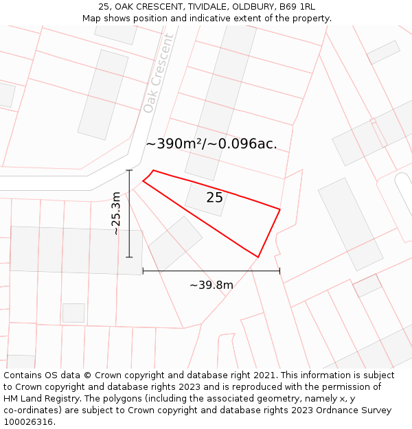 25, OAK CRESCENT, TIVIDALE, OLDBURY, B69 1RL: Plot and title map