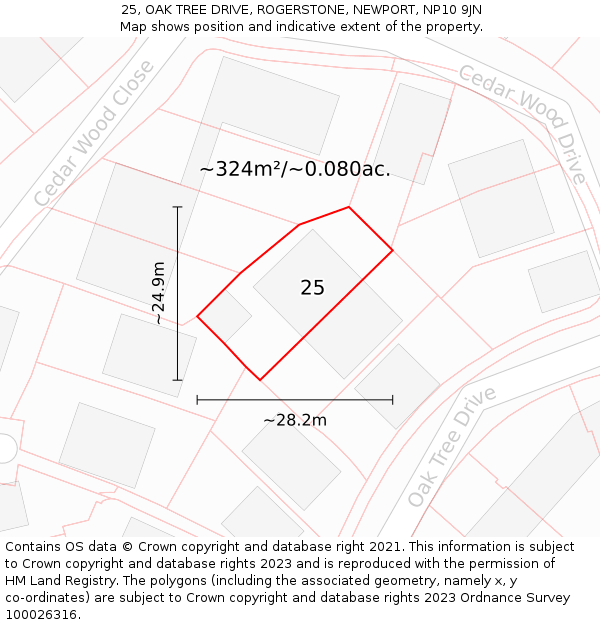 25, OAK TREE DRIVE, ROGERSTONE, NEWPORT, NP10 9JN: Plot and title map