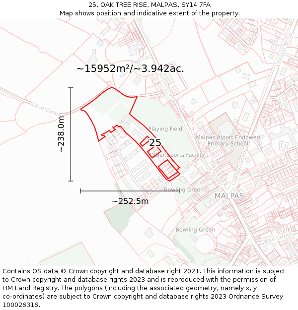 25, OAK TREE RISE, MALPAS, SY14 7FA: Plot and title map