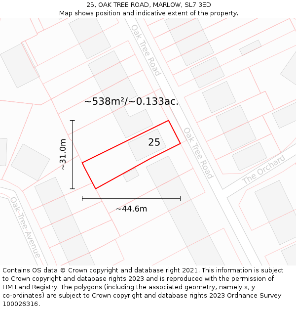 25, OAK TREE ROAD, MARLOW, SL7 3ED: Plot and title map