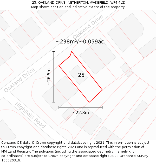 25, OAKLAND DRIVE, NETHERTON, WAKEFIELD, WF4 4LZ: Plot and title map