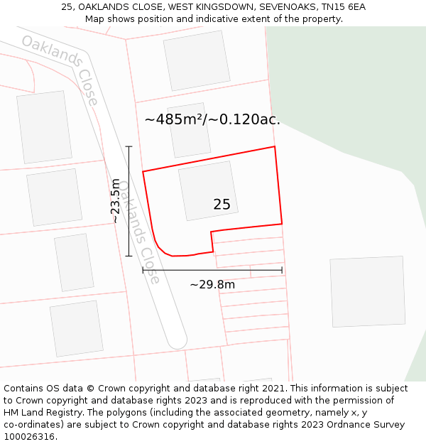 25, OAKLANDS CLOSE, WEST KINGSDOWN, SEVENOAKS, TN15 6EA: Plot and title map