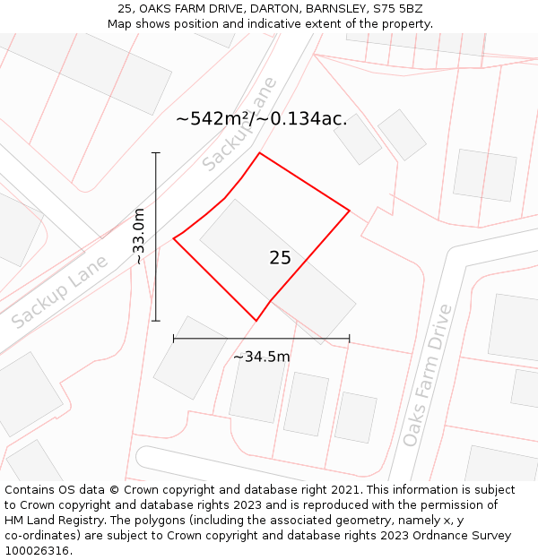 25, OAKS FARM DRIVE, DARTON, BARNSLEY, S75 5BZ: Plot and title map